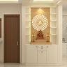 Floor-Mounted Pooja Unit Design in White and Walnut Finish