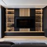 TV Unit Design in Black with Wood Highlights