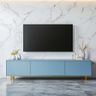 Blue TV Unit Design With Gold Accents and Marble Backdrop