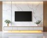 TV Unit Design With Marble Cladding and Long Counter