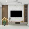 Floating TV Unit Design with Marbled Accent Backdrop