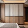 Sliding Wardrobe Design with Frosted Glass Panels and Wood Finish