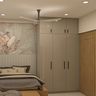 Grey Swing Wardrobe Design With Overhead Loft Cabinet