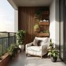 Balcony Design with Wooden Slat Panels and Glass Railing Views