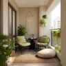 Balcony Design with Macramé Art and Green Cushions