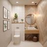 White, Light Cream and Wooden Bathroom Design with Floating Vanity