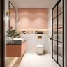 Bathroom Design with Floating Pink Vanity and White Pink Tiles