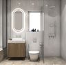 Bathroom Design With White Tiles And Quartz Countertop