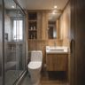 Bathroom Design with Wood-Look Tiles and Glass Shower