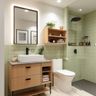 Bathroom Design Featuring Floating Shelf and Vessel Sink