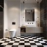 Bathroom Design with Black Tile and Glass Shower Partition