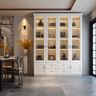 Off White Crockery Unit Design with Central Drawers and LED-Lit Glass Doors