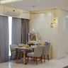 Dining Room Design with Storage Wall Display and Marble Dining Table Setup