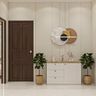Vertical Wall Panel Wall Design in Beige with Gold Accents