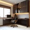 Home Office Design with Wood Desk and Built-in Storage