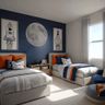Moon Mural and Twin Beds in Modern Kids Bedroom Design