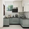 U-Shaped Kitchen Design with Two-Tone Silver and Grey Units