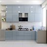 Parallel Kitchen Design with Granite Countertop and Open Shelving