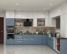 L-Shaped Kitchen Design with Glossy Two-Tone Units and Granite Countertop