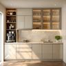 Minimal Open Kitchen Design in Irish Cream with Marble Countertop