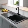 Matte Black Composite Kitchen Sink Design with Single Bowl Top Mount