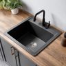Top Mount Matte Black Composite Kitchen Sink Design with Single Bowl