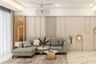 Living Room Design With L-Shaped Grey Sofa and Pooja Alcove