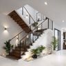 L-Shaped Staircase Design Featuring Floating Glass Railing