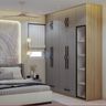 5-Door Swing Wardrobe Design with Integrated Glass Display and Black Handles
