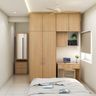Space Saving Wardrobe Design with Study Desk and Storage Units