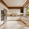 White and Walnut U-Shaped Kitchen Design