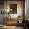 Bathroom Design with Glass Shower and Wooden Vanity