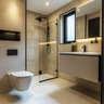 Bathroom Design with LED Mirror and Black Shower Enclosure