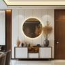 Foyer Design with Backlit Mirror and Storage Console