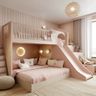 Bunk Bed with Hidden Stair Storage, Slide and Pastel Design