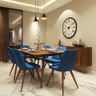6-Seater Dining Room Design with Blue Chairs