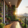 Balcony Design with Wooden Panels and Vertical Garden