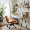 Home Office Design with Orange Upholstered Chair and Study Table