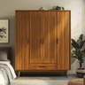 4-Door Modern Wardrobe Design in Walnut with Suede Finish