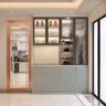 Crockery Unit Design With Suede Finish and Glass-Front Cabinets