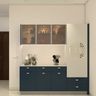 Crockery Unit Design with Glass Shelves and Hidden Storage Niche