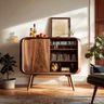 Walnut Bronze Home Bar Design with Open and Closed Storage