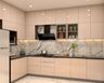 Rose L-Shaped Kitchen Design with Full-Height Cabinets And Granite Counter