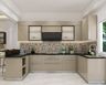 U-Shaped Kitchen Design with Frosted Shutters And Patterned Tiles