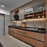 Open Kitchen Design with Glossy Grey Cabinets and Granite Countertop
