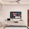 White TV Unit Design with Floating Workspace and Bookshelf