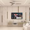Cream Toned TV Unit Design with Geometric Wall Paneling and Floating Storage