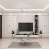 TV Unit Design with Open Shelves and Overhead Storage