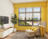 Charming Living Room Design With Yellow Wall - Livspace