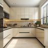 U-Shaped Kitchen Design in Irish Cream with Quartz Countertop